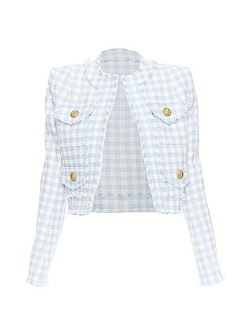 Balmain Balmain Plaid Tweed Cropped Jacket (view 1)