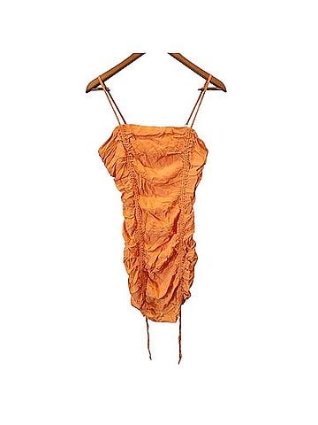 J by J.O.A. Orange Scrunch Drawstring Mini Dress Casual Dress (view 2)