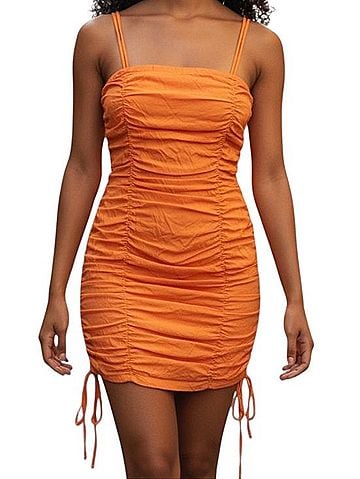 J by J.O.A. Orange Scrunch Drawstring Mini Dress Casual Dress (view 1)