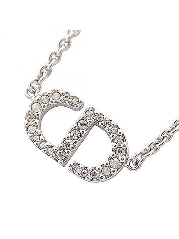 Christian Dior Christian Dior Dior CD Logo Necklace, Metal, Rhinestone, Women's, Silver/Clear Tones (view 1)