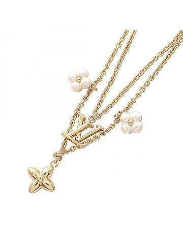 Louis Vuitton Louis Vuitton LV Floragram Necklace Jewelry GP (Gold Plated) Faux Pearl Women's Gold/White M00981 (view 1)