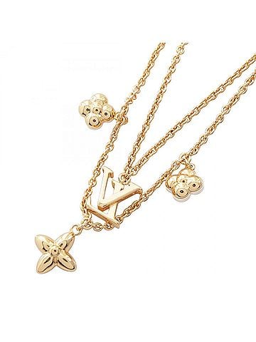 Louis Vuitton Louis Vuitton LV Floragram Necklace Jewelry GP (Gold Plated) Faux Pearl Women's Gold/White M00981 (view 2)
