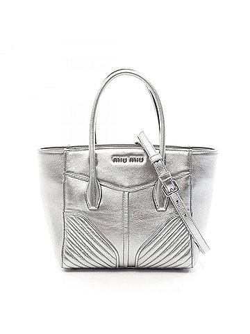 Miu Miu Miu Miu Miu NAPPA BIKER 2WAY Handbag, Leather, Women's, Silver (view 1)
