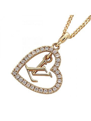 Louis Vuitton Louis Vuitton My LV Heart Necklace, Gold Plated (GP), Rhinestone, Women's, Gold/Clear Tone, M02389 (view 1)