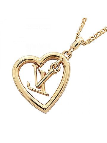Louis Vuitton Louis Vuitton My LV Heart Necklace, Gold Plated (GP), Rhinestone, Women's, Gold/Clear Tone, M02389 (view 2)