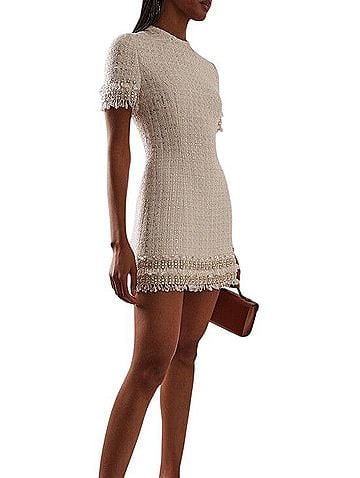 Carolina Herrera Ivory Embellished Tweed Mini Dress Cocktail Dress (view 2)