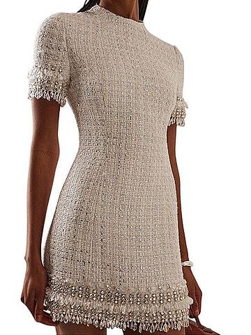 Carolina Herrera Ivory Embellished Tweed Mini Dress Cocktail Dress (view 1)