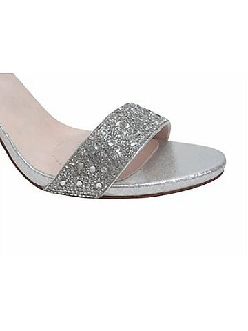 De Blossom Collection Women's Shimmer Ankle Strap Heel in Silver (view 2)