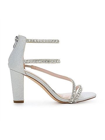 De Blossom Collection Eden-15 Silver Strappy Rhinestone Heels in Silver (view 1)