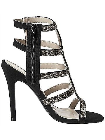 Qupid Lattice Heel in Black/Gold (view 1)