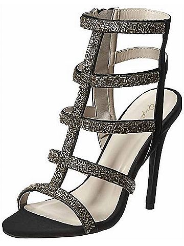 Qupid Lattice Heel in Black/Gold (view 2)