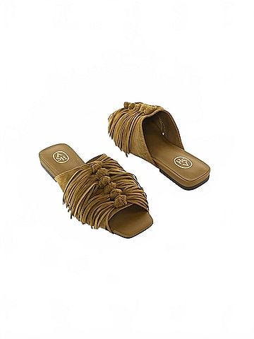 Ash Women's Brigitte Fringe Slide Flat Sandal in Green (view 2)
