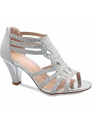Forever Women's Glitter Open Toe Rhinestone Heels in Silver (view 1)