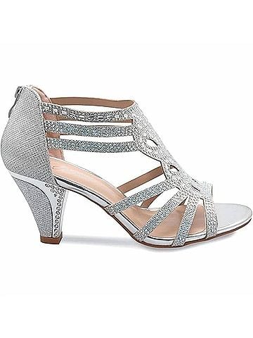 Forever Women's Glitter Open Toe Rhinestone Heels in Silver (view 2)