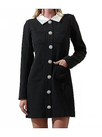 Sugarlips Ciana Button Down Collared Mini Dress in Black (view 2)