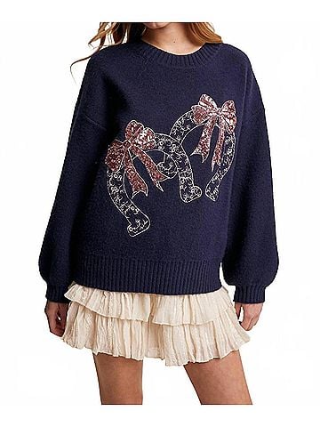 Listicle Horseshoes And Sequins Sweater in Dark Blue (view 2)