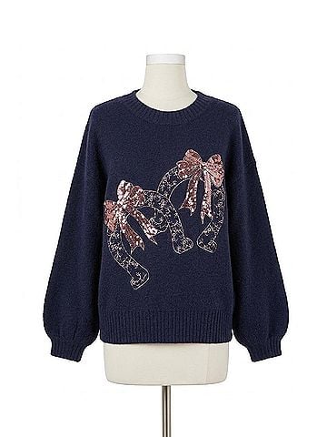 Listicle Horseshoes And Sequins Sweater in Dark Blue (view 1)
