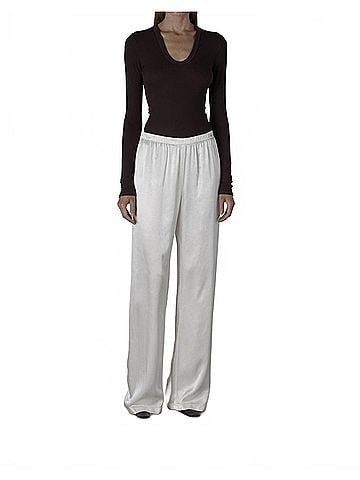 Enza Costa Silk Rib Long Sleeves U-Neck Top in Brown (view 2)