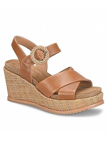 Sofft Women's Dorathy Leather Raffia Wedge Sandals in Brown (view 1)