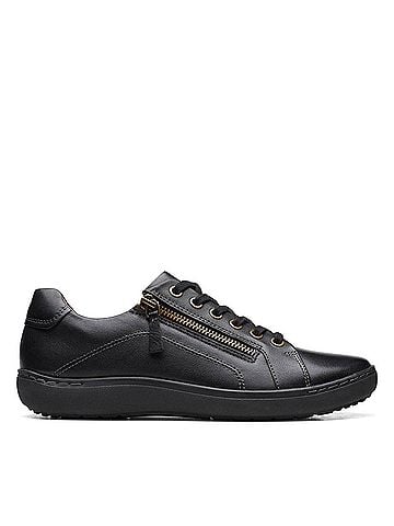 Clarks Women's Nalle Lace Leather Trainer Shoes in Black/Black (view 1)