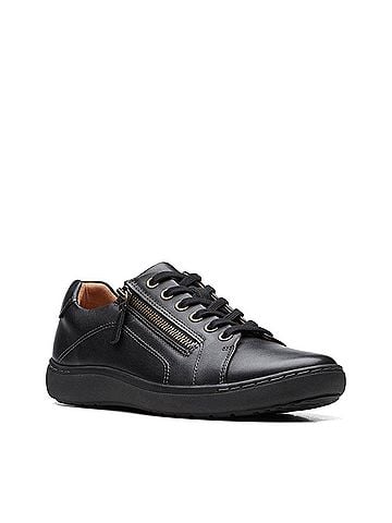 Clarks Women's Nalle Lace Leather Trainer Shoes in Black/Black (view 2)