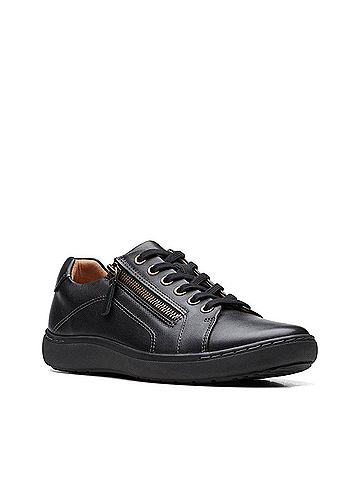 Clarks Women's Nalle Lace Leather Trainer Shoes in Black/Black (view 2)
