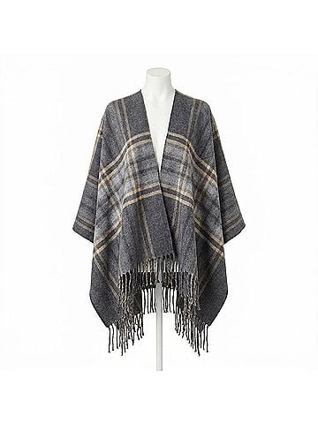 Coco + Carmen Fireside Cardigan With Fringe in Grey Plaid (view 1)