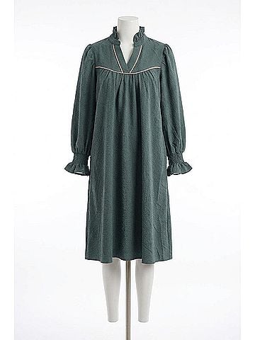 Umgee Women's Puff Sleeve Ruffled V Neck Dress in Stone Blue (view 1)