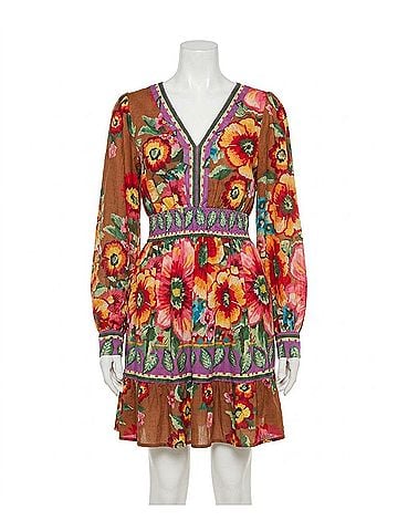 Oddi Penny Floral Border Printed Mini Dress in Multi-Color (view 1)