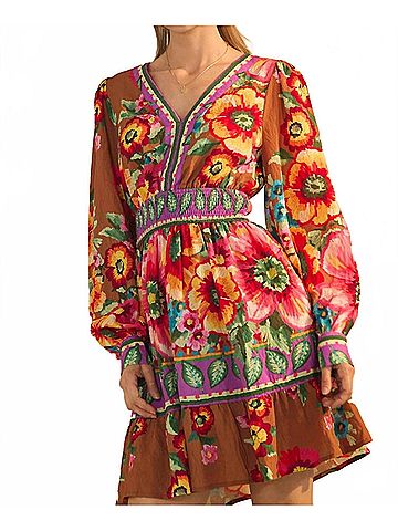Oddi Penny Floral Border Printed Mini Dress in Multi-Color (view 2)
