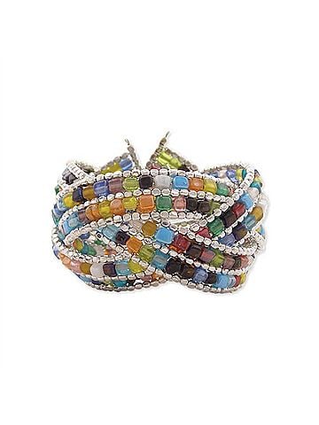 Zad Women's Braided Mosaic Bead Cuff Bracelet in Multicolor (view 1)