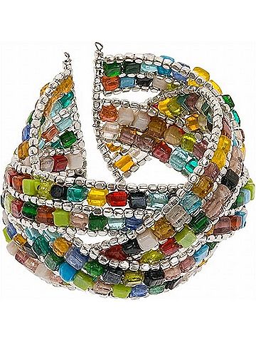 Zad Women's Braided Mosaic Bead Cuff Bracelet in Multicolor (view 2)