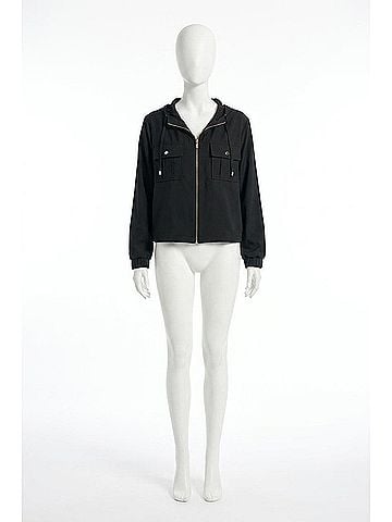 Joseph Ribkoff Hooded Zip Up Boxy Utility Jacket in Black (view 1)