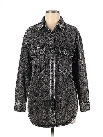 Davi & Dani Quilted Denim Shirt Jacket in Black (view 1)
