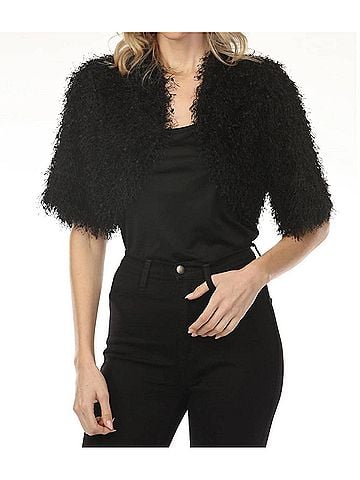 Joseph Ribkoff Fringe Open Front Bolero Jacket in Black (view 2)