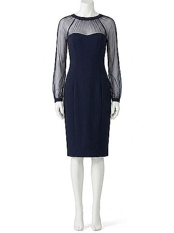 Maggy London Illusion Mesh Neckline Sheath Dress in Navy (view 1)