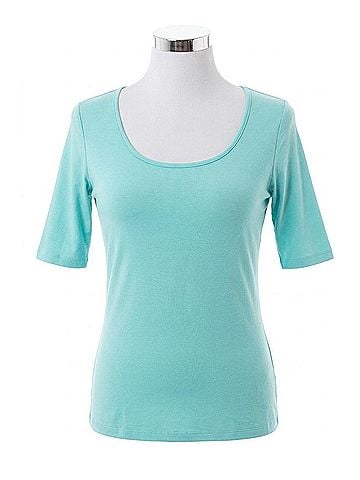 Angel Short Sleeve Scoop Neck Top in Aqua (view 1)
