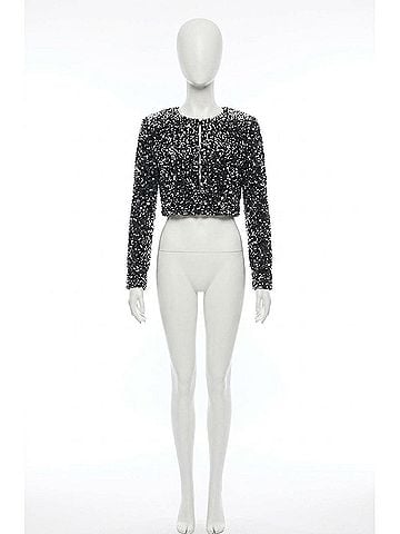 Joseph Ribkoff Sequin Crop Jacket in Black Silver Sparkle (view 1)