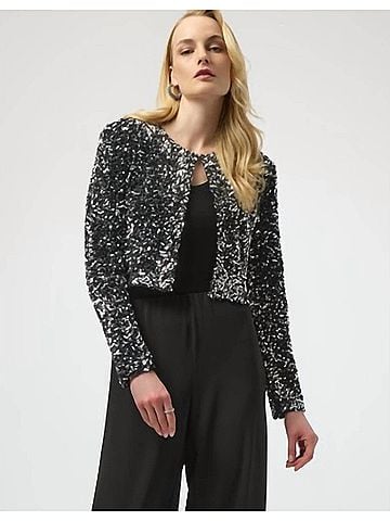 Joseph Ribkoff Sequin Crop Jacket in Black Silver Sparkle (view 2)