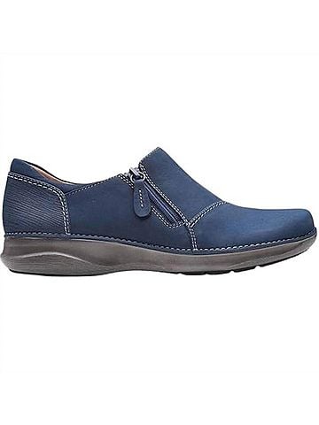 Clarks Women's Appley Zip Slip-Ons in Navy Nubuck (view 1)