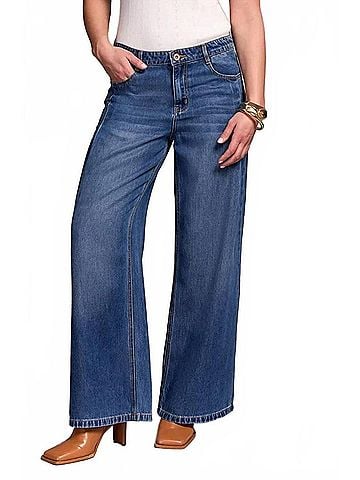Tribal Audrey Pleated Wide Leg Jeans in Bluebliss (view 2)