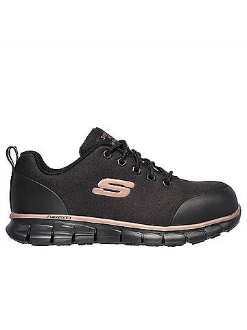 Skechers Women's Sure Track - Chiton Alloy Toe Work Shoe in Black/Rose Gold (view 1)