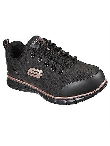 Skechers Women's Sure Track - Chiton Alloy Toe Work Shoe in Black/Rose Gold (view 2)