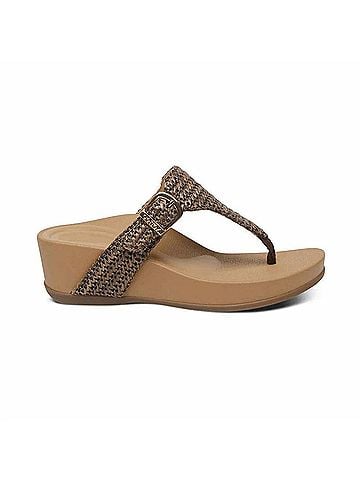 Aetrex Women's Kate Thong Wedge Sandal in Brown (view 1)