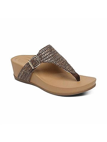 Aetrex Women's Kate Thong Wedge Sandal in Brown (view 2)