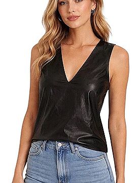 Vince. Lamb Leather and Silk Tank Tank Top (view 1)