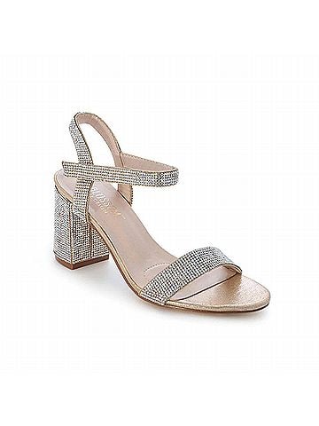 De Blossom Collection Women's Rhinestone Low Block Velcro Strap Heels in Silver (view 2)