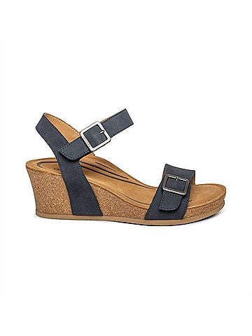 Aetrex Women's Lexa Quarter Strap Wedge Sandal in Navy (view 1)