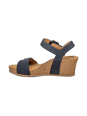 Aetrex Women's Lexa Quarter Strap Wedge Sandal in Navy (view 2)