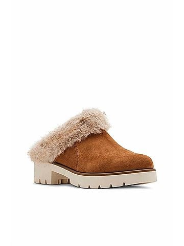 Blondo Women's Fur Trim Suede Mule in Tan (view 1)